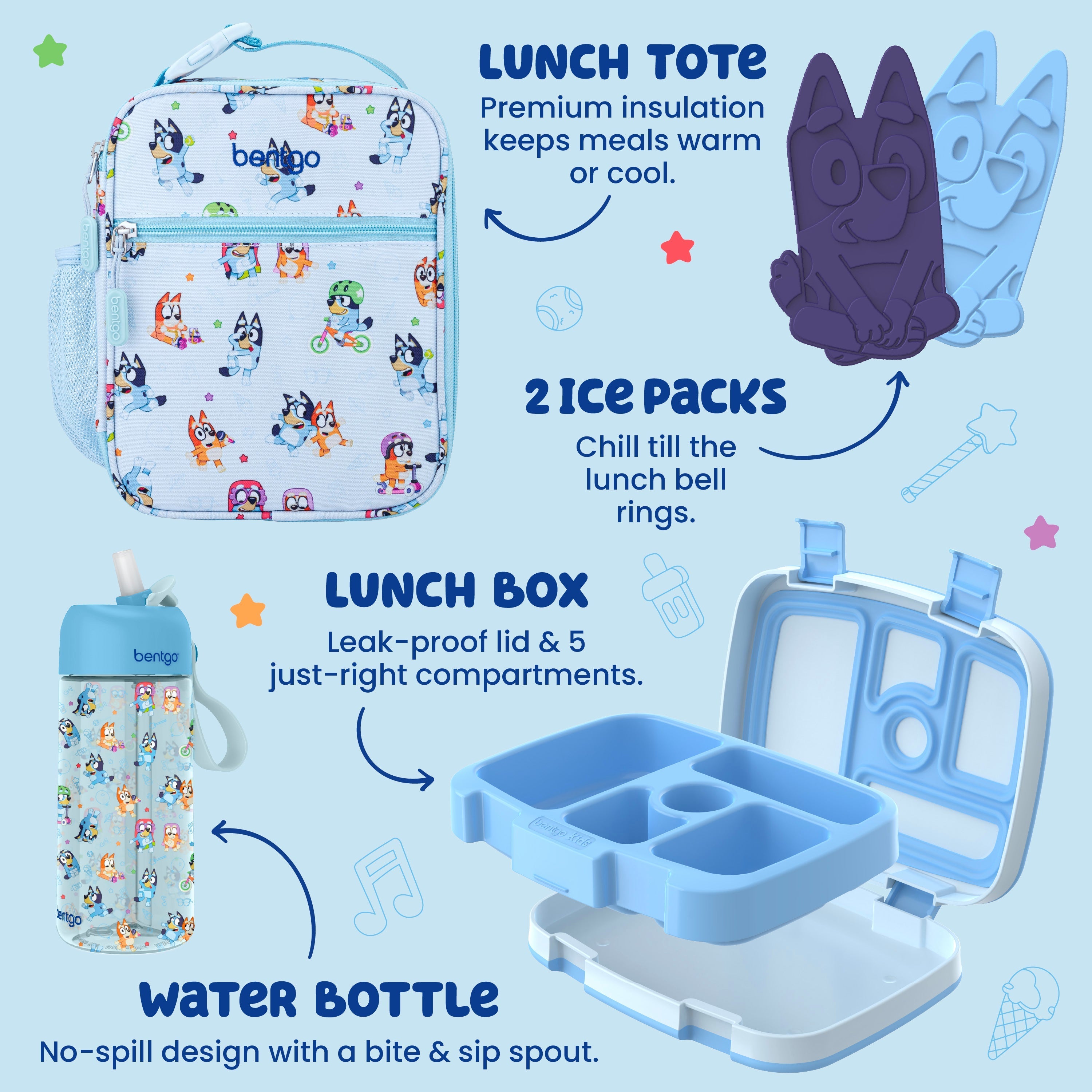 Bentgo + Bluey Kids Prints 5-Piece Lunch Box Set