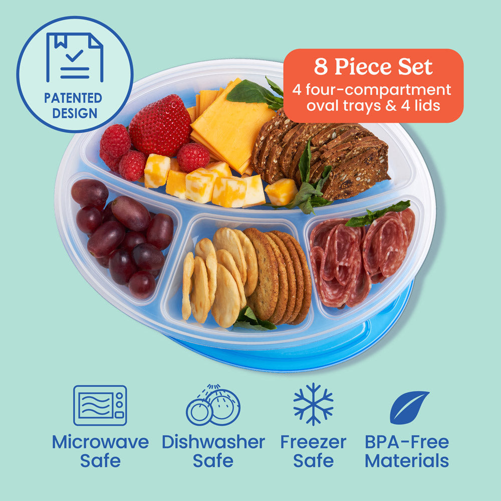 Bentgo Easyboxes 4-Compartment Oval Containers 8-Piece Set