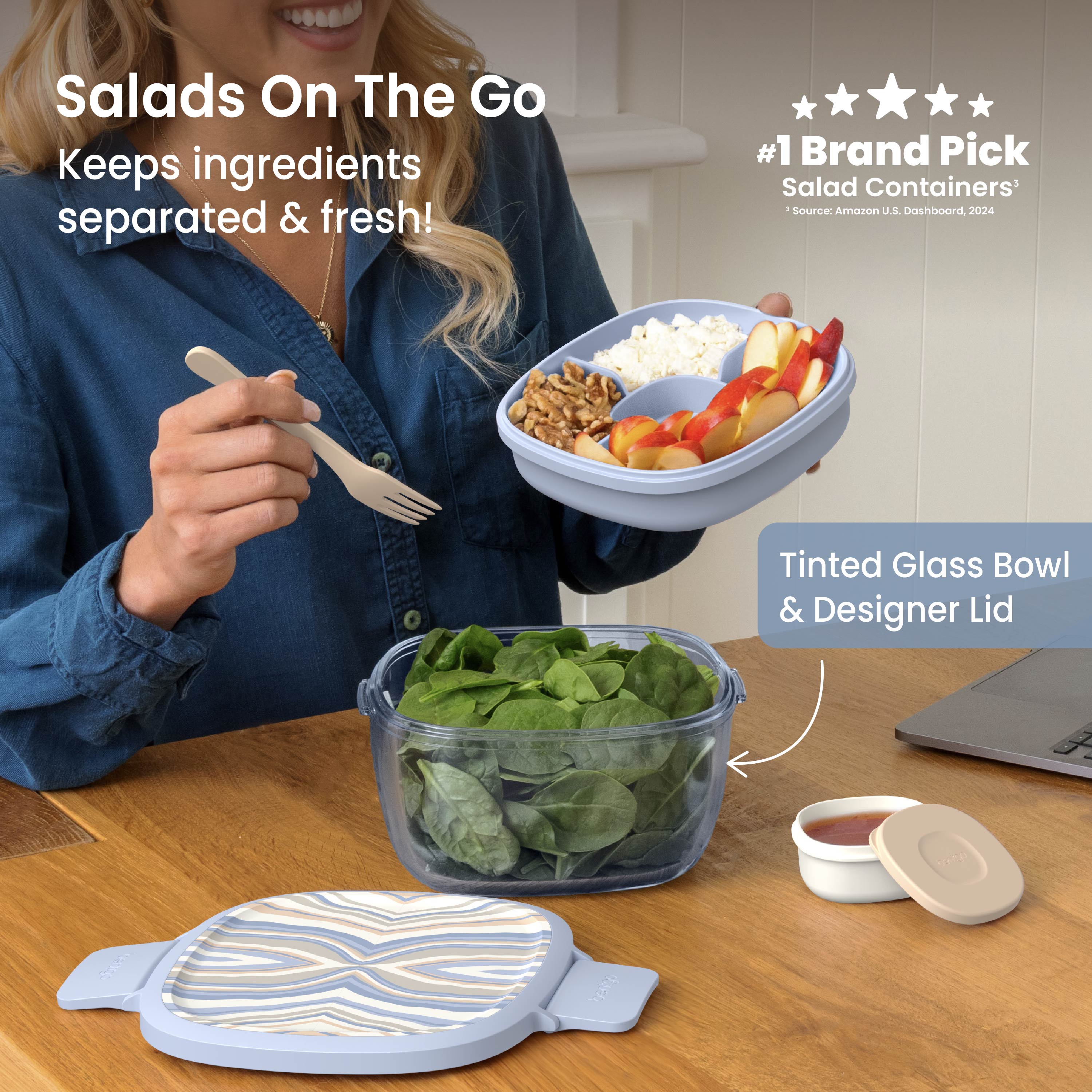 Bentgo Glass Prints All-in-One Salad Container